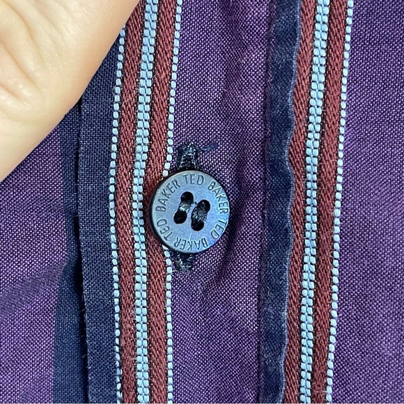 TED BAKER Men Long Sleeve Casual Formal button up Striped Shirt Size 2 S purple - Picture 2 of 10